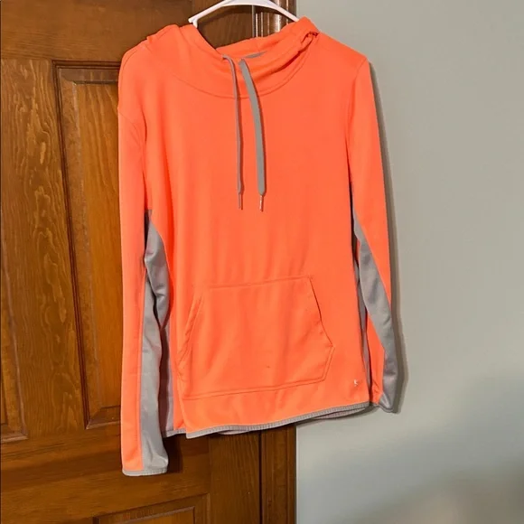 Danskin Now Vibrant Orange Hoodie with Gray Trim Large. 12/14 some wear - Picture 1 of 14